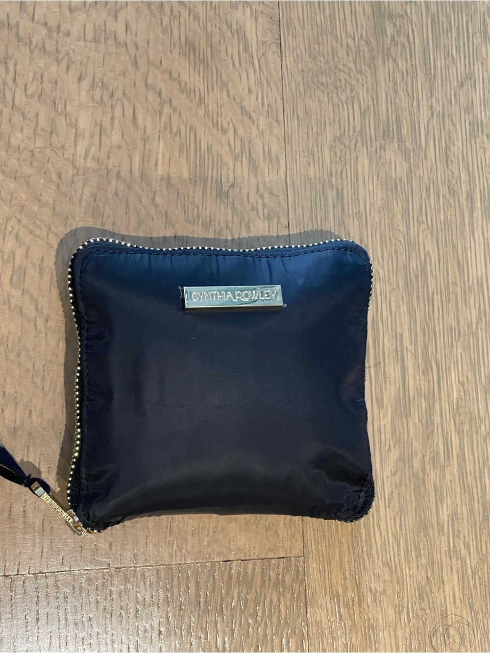 Cynthia Rowley Navy Zip Tote with Flower Graphic and Gold Hardware